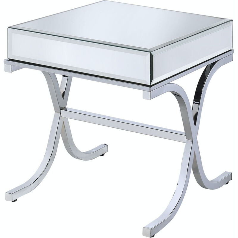 Modern Glass and Mirror End Table &ndash; Sleek Square Accent for Contemporary Decor
