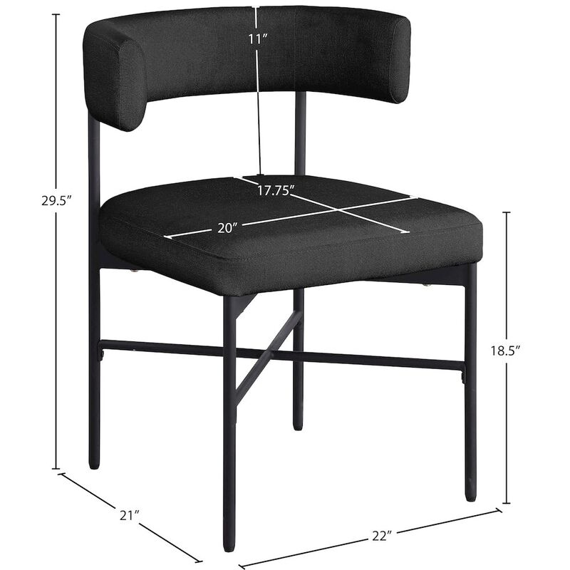 Meridian Furniture Rivage Black Durable Linen Textured Fabric Dining Chair, Set of 2