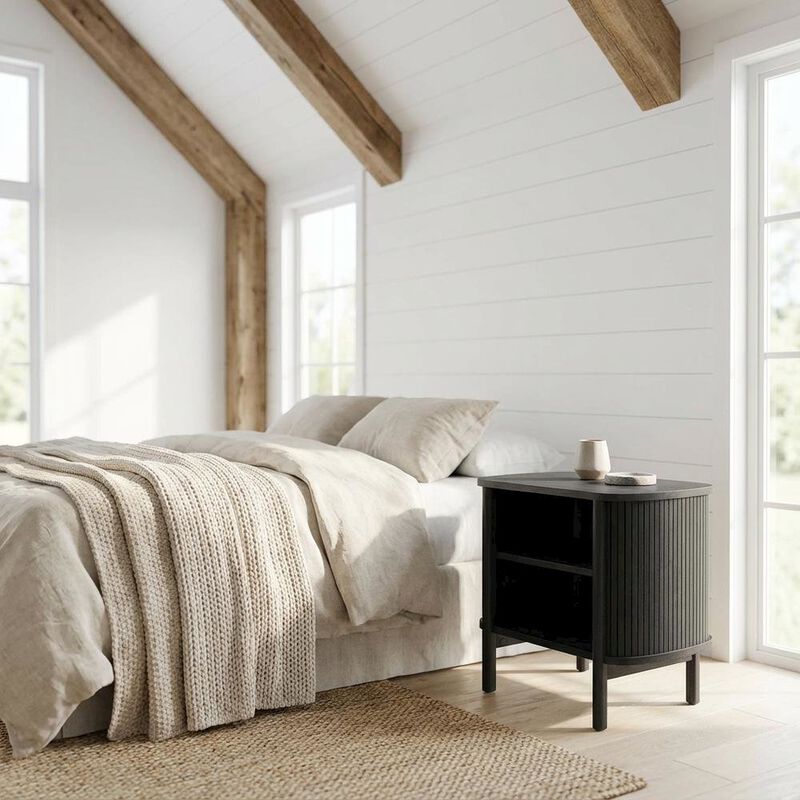 Nightstand with Open Storage in Black, for Bedroom Living Space image number 3