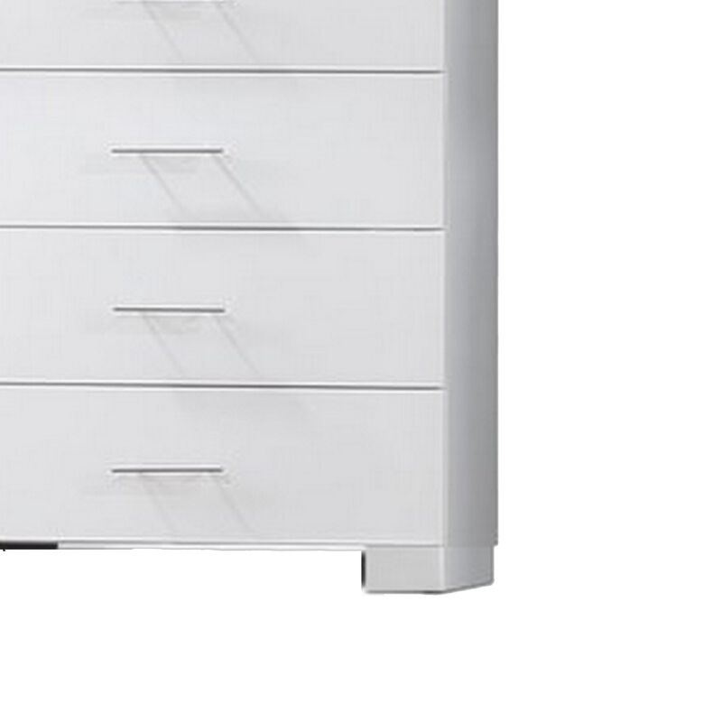 Vin 48 Inch Modern Tall Dresser Chest, 5 Gliding Drawers, Crisp White-Benzara