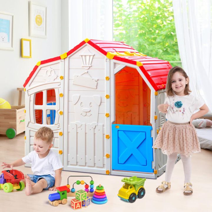 Hivvago Cottage Kids Playhouse with Openable Windows and Working Door
