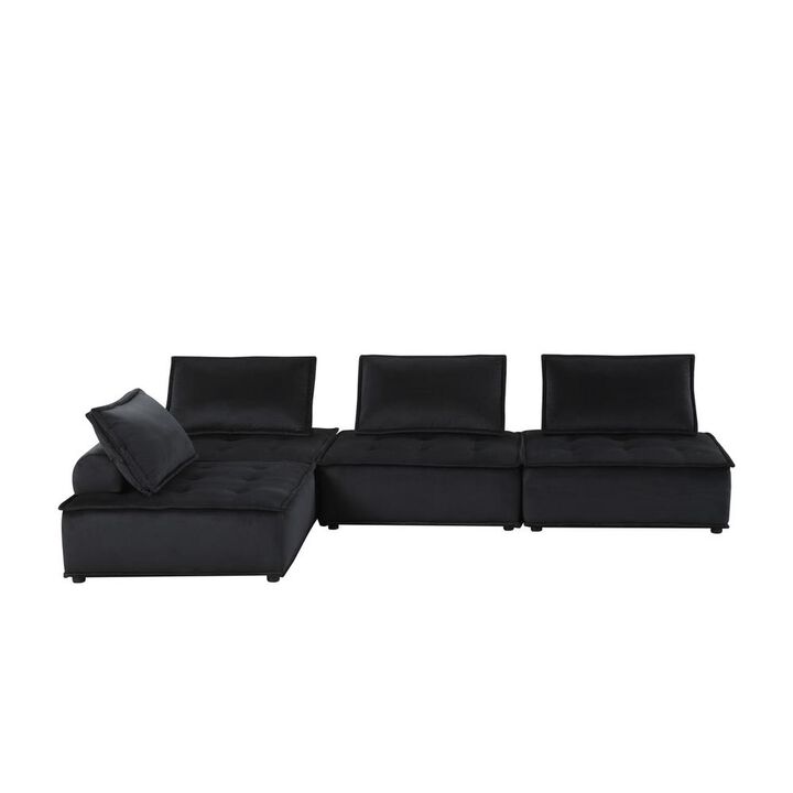 Lilola Home Anna Black Velvet 4 Pc Sectional Sofa
