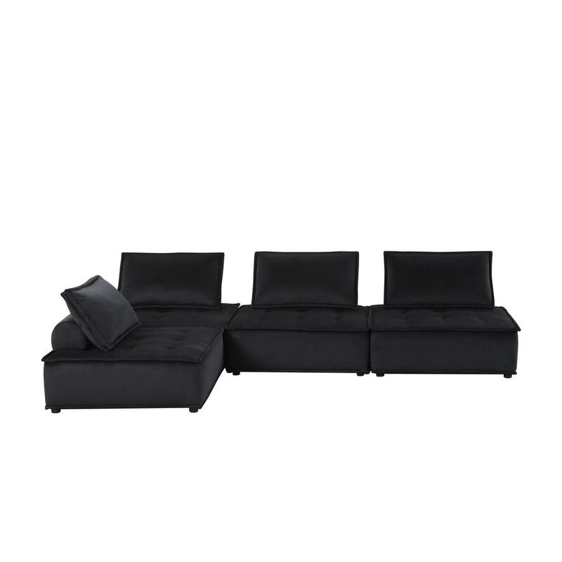 Lilola Home Anna Black Velvet 4 Pc Sectional Sofa