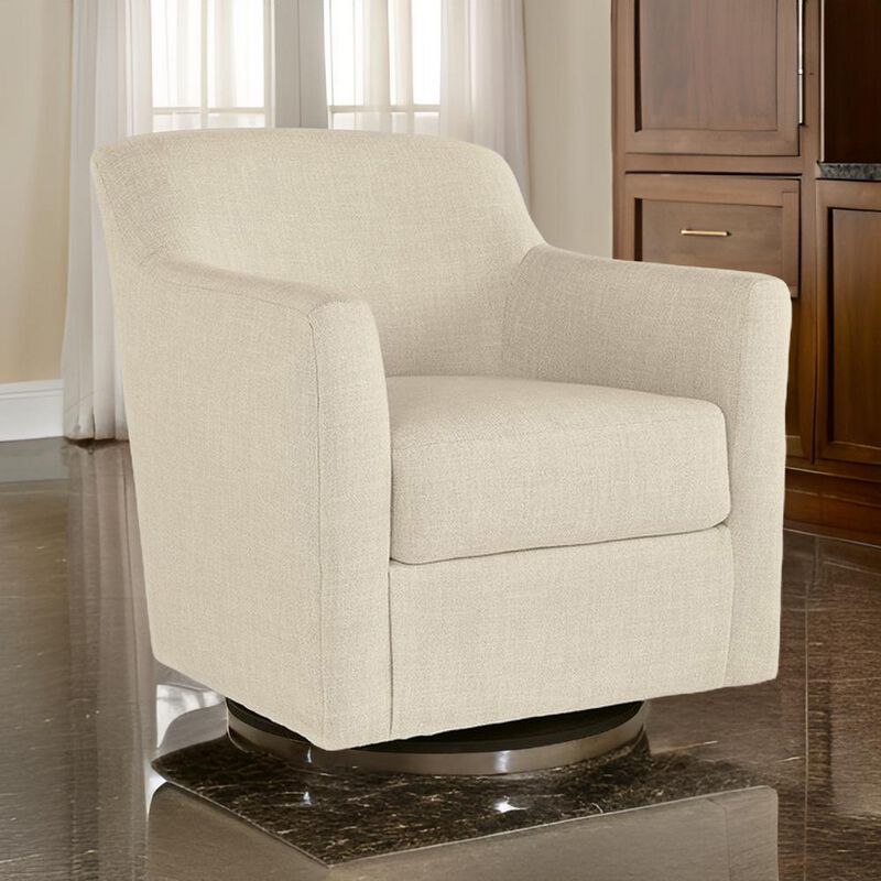 Leena 35 Inch Swivel Accent Chair, Soft Beige Linen Polyester, Reversible