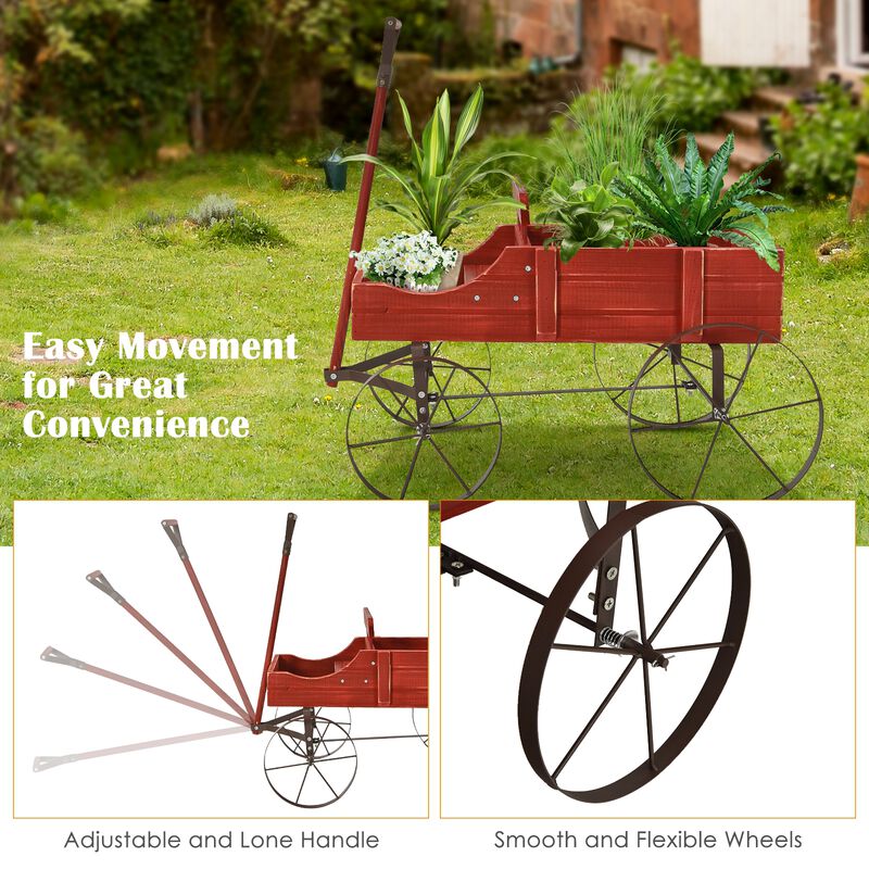 Wooden Wagon Plant Bed With Wheel for Garden Yard