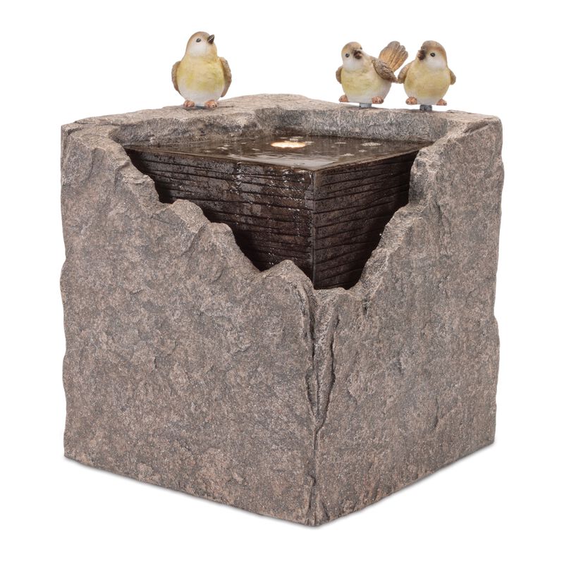 Bubbling Stone Fountain with Bird Accents for Garden, Patio, or Porch Display