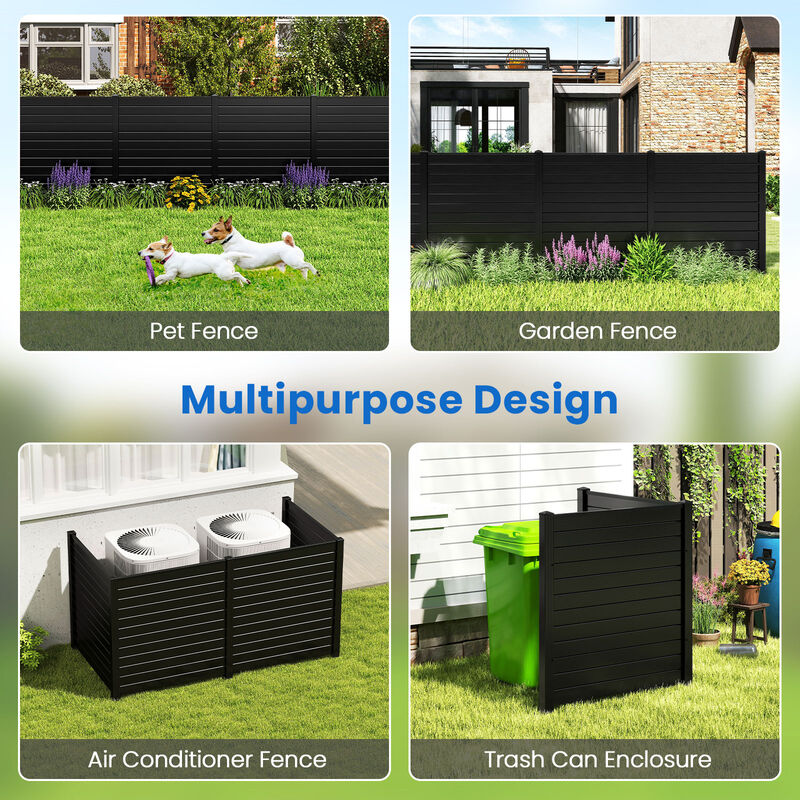 Outdoor 2-Panel Air Conditioner Fence Screen with Metal Stakes for Trash Can Hiding