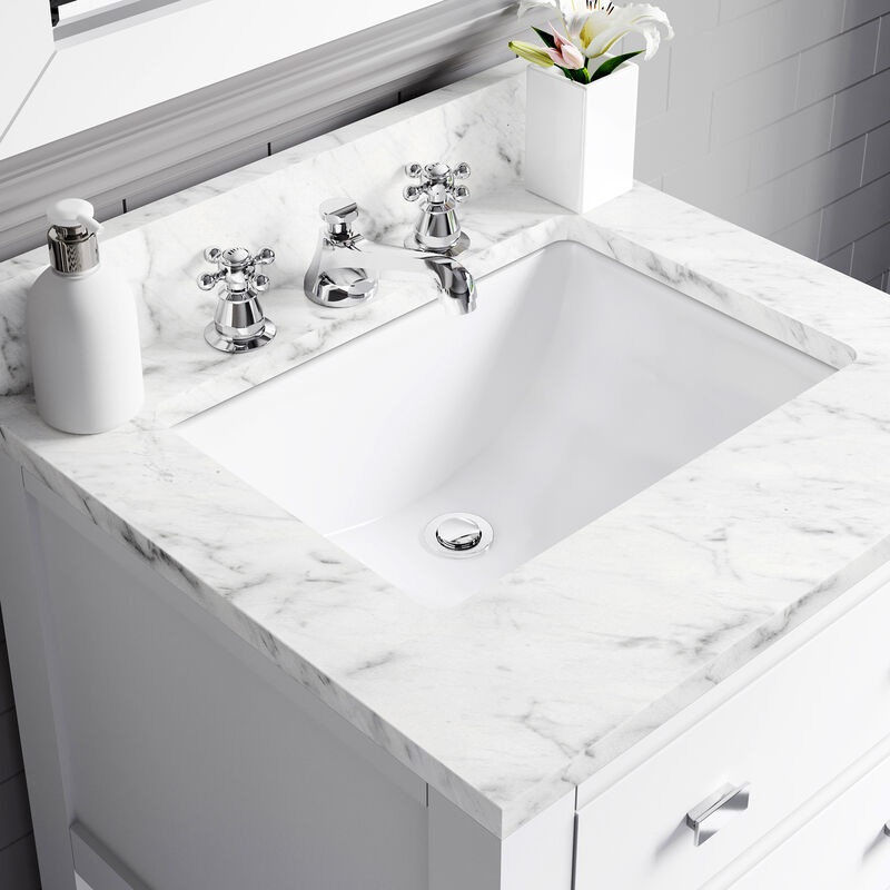 Madalyn 24 In. Single Sink Carrara White Marble Countertop Bath Vanity in Pure White