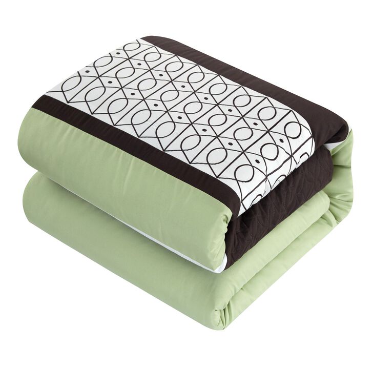 Chic Home Dirch Block Geometric Embroidered BIB Sheet Set 20 Pieces Comforter Pillowcases Window Treatments Decorative Pillows & Shams-Queen 90x92, Green