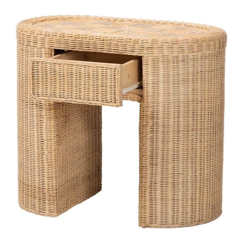 bali & pari Mimi Natural Rattan Checkered End Table with Drawer image number 1