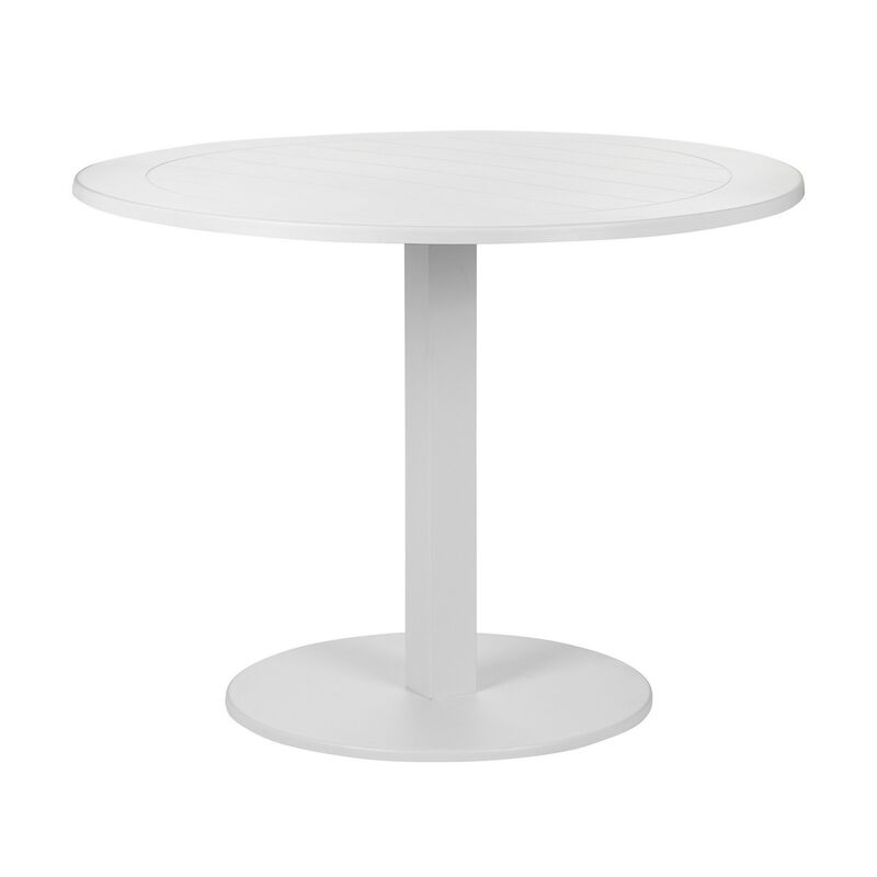 Keli 35 Inch Round Dining Table, White Aluminum Frame, Foldable Design-Benzara