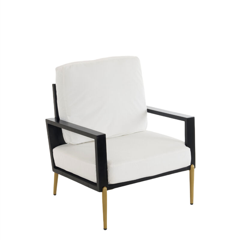 Modern Upholstered Armchair with Metal Legs and Sturdy Rubberwood Frame