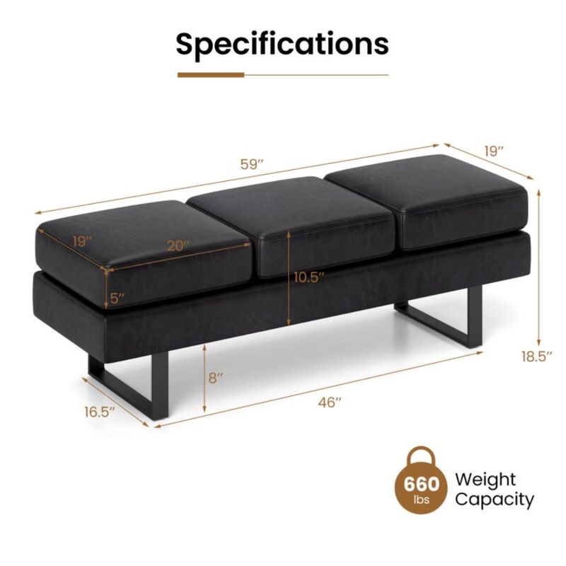 Hivvago Waiting Room Bench Seating Long Bench with Metal Frame Leg