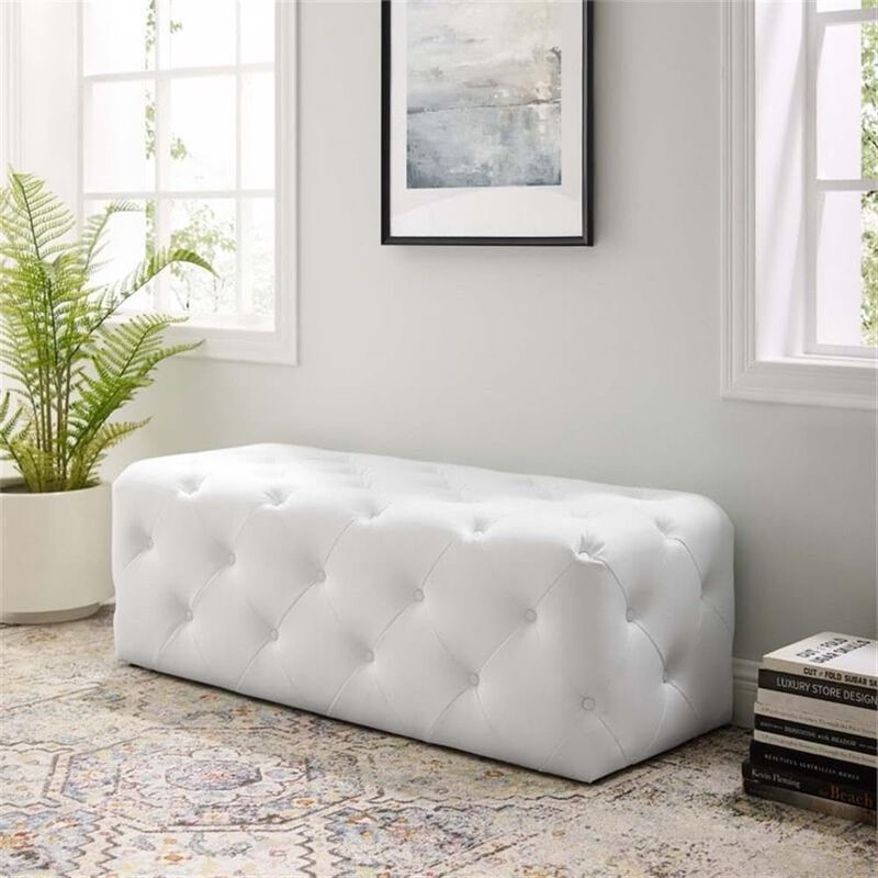 Modway EEI-3767-WHI Anthem 48" Tufted Button Entryway Faux Leather Bench, White image number 9