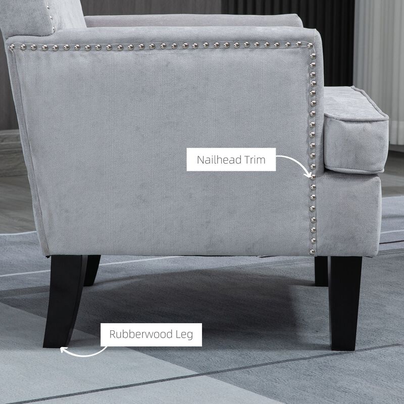 Modern Accent Chair, Upholstered Living Room Chair with Solid Wood Legs and Nailhead Trim, Armchair for Living Room, Bedroom, Home Office, Light Gray