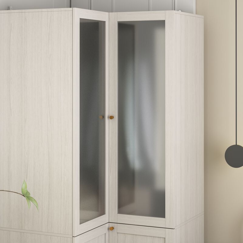 FUFU&GAGA Corner Wardrobe Closet with Hanging Rod and Shelves for Bedroom (35.4" D x 35.4" W x 70.9" H) Brown