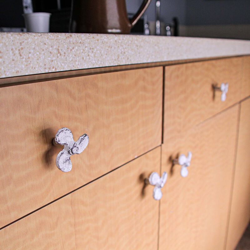 Set of 6 Antique White Cast Iron Boat Propeller Cabinet Knobs - Nautical Drawer Pulls for Rustic Coastal Charm - Easy Installation - 1.75 Inch Diameter image number 1