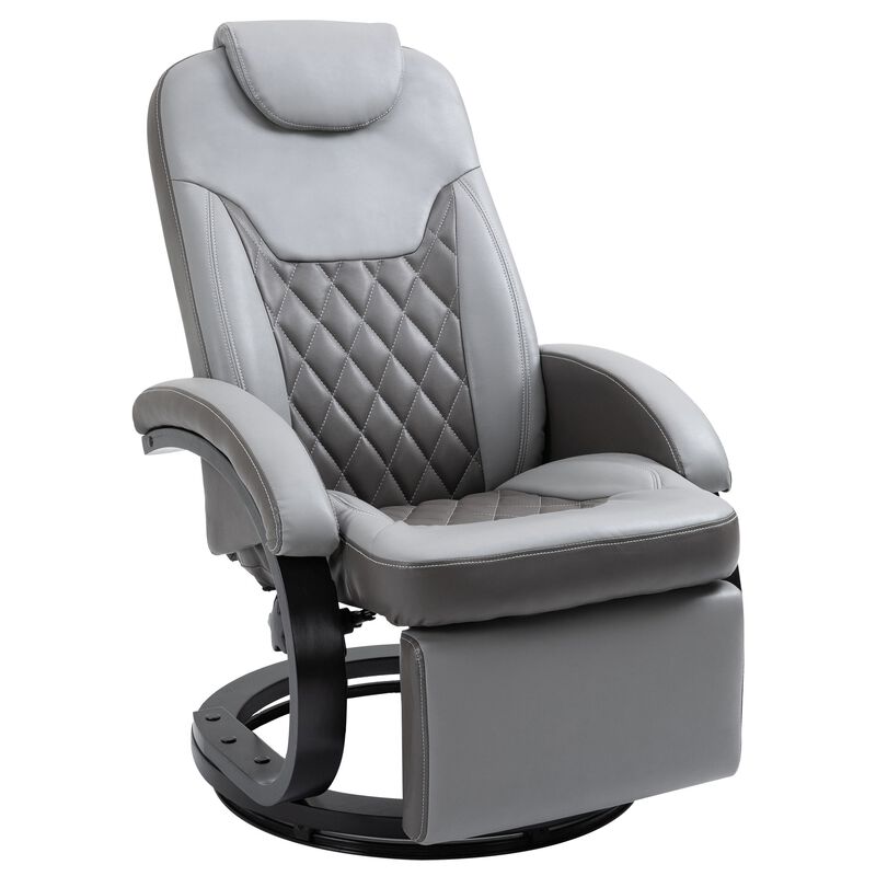 PU Recliner Reading Armchair with Footrest, Headrest, Round Wood Base for Living Room, Bedroom, Office - Grey image number 1