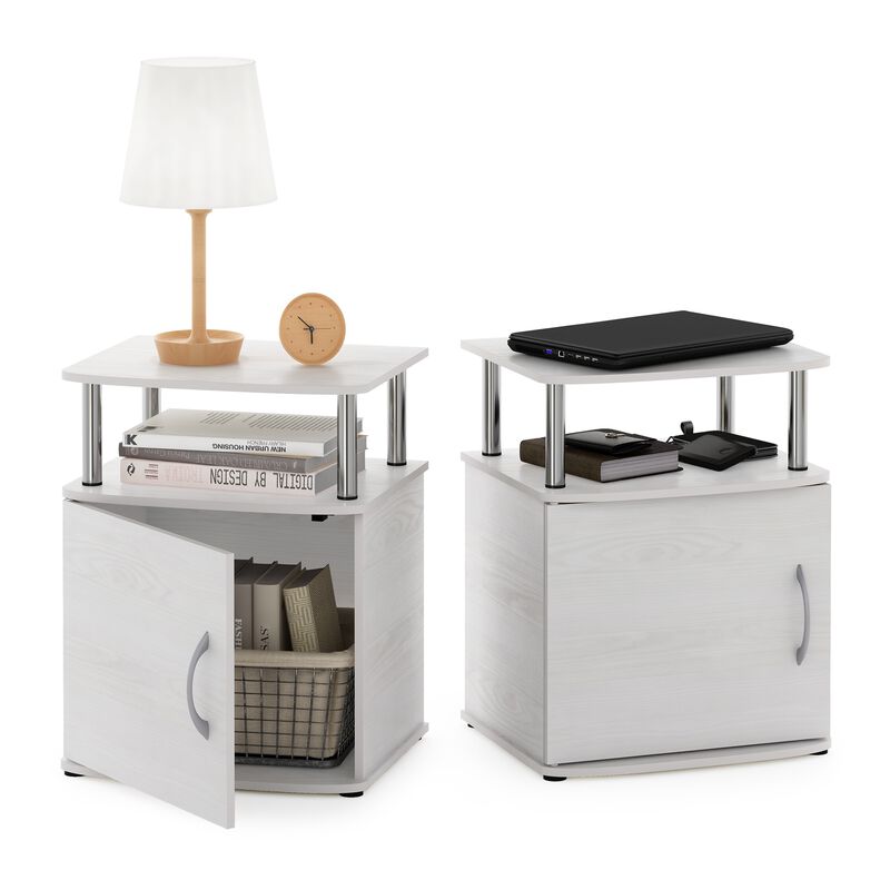 Furinno Jaya End Side Sofa Table/Nightstand with Door, 2-Pack, White Oak/Stainless Steel Tubes