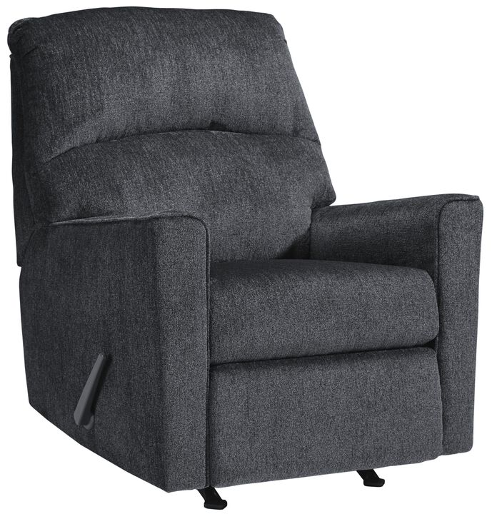 Fabric Upholstered Rocker Recliner with Tufted Back, Charcoal Gray - Benzara