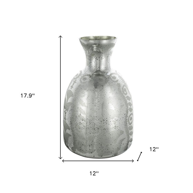 HomeRoots 18" Antiqued Silver Floral Glass Table Vase image number 6