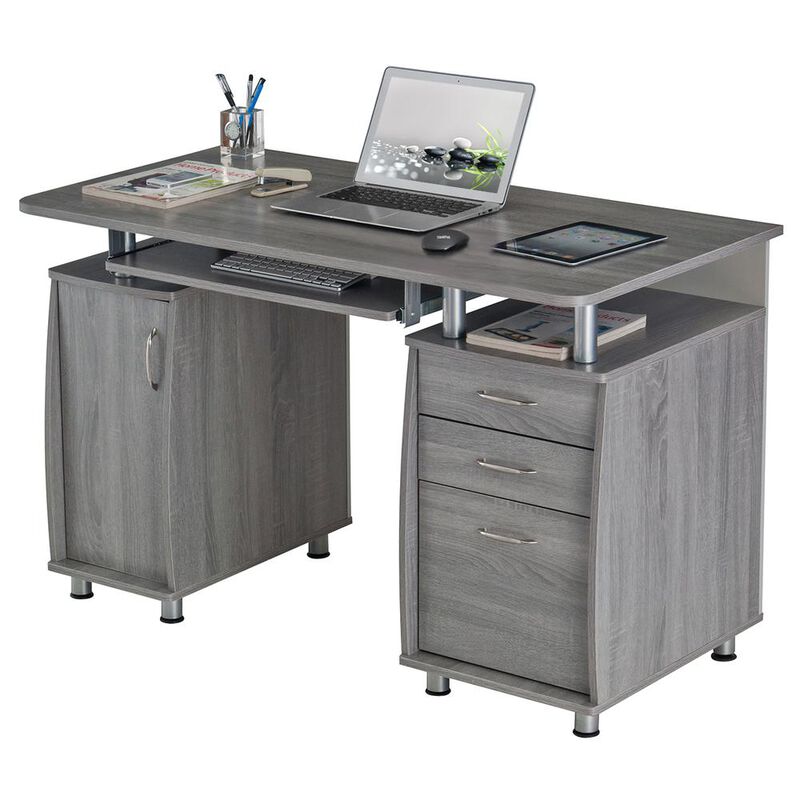 Techni Mobili Complete Workstation Computer Desk with Storage. Color: Grey