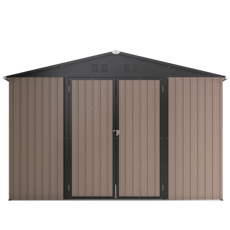 Mondawe 10'x10' Brown Metal Storage Shed with Lockable Doors