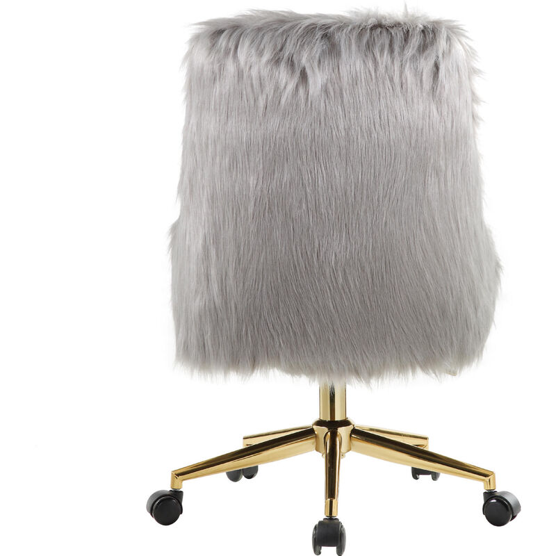 Office Chair in Gray Faux Fur and Gold image number 4