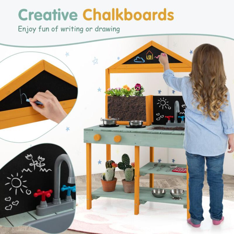 Hivvago Kids Kitchen Playset with Root Viewer Planter and Rotatable Faucet