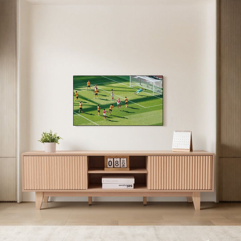 TV Stand for TVs up to 59 Inch with Sliding Door and Adjustable Shelves-Natural Wood Color image number 1