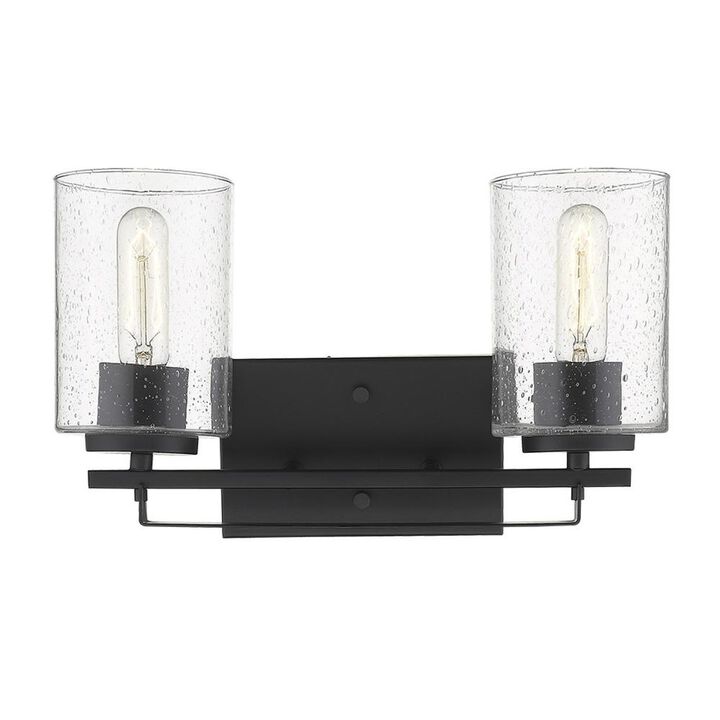Hivvago Black Metal and Textured Glass Two Light Wall Sconce