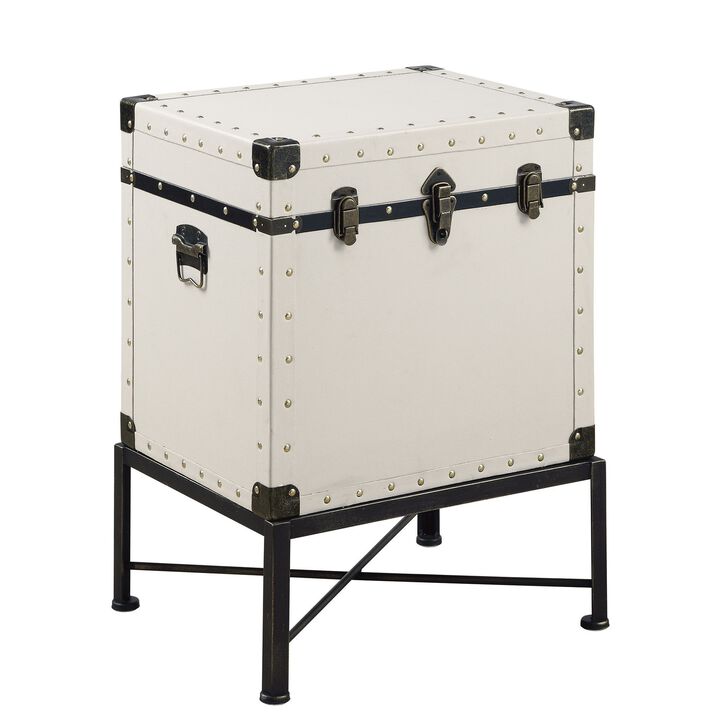 Trendy Trunk Style Accent Side Table, White-Benzara
