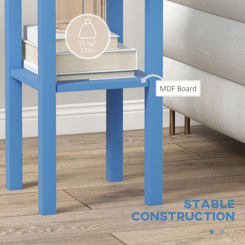 HOMCOM 2-Tier Side Table with Drawer, Narrow End Table with Bottom Shelf, for Living Room, Set of 1, Light Blue