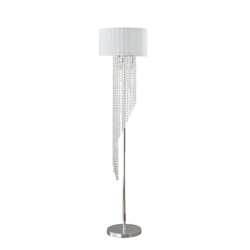 Hivvago 66" Clear And Silver Crystal And Metal Floor Lamp With White Linen Drum Shade