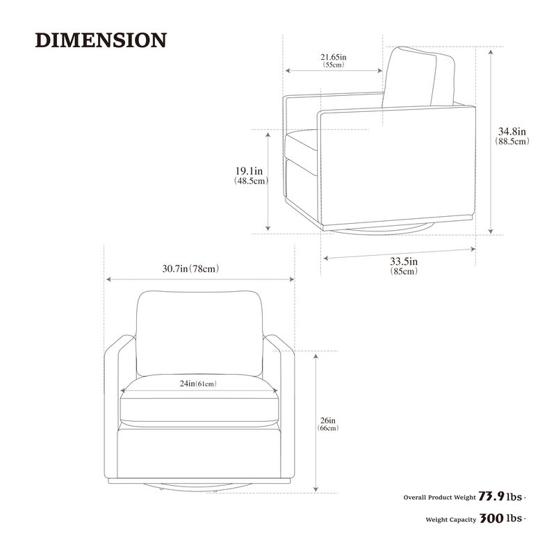 GOODSILO Square Swivel Accent Chair with 360-Degree Rotation and Plush Upholstery for Modern Living Spaces image number 2