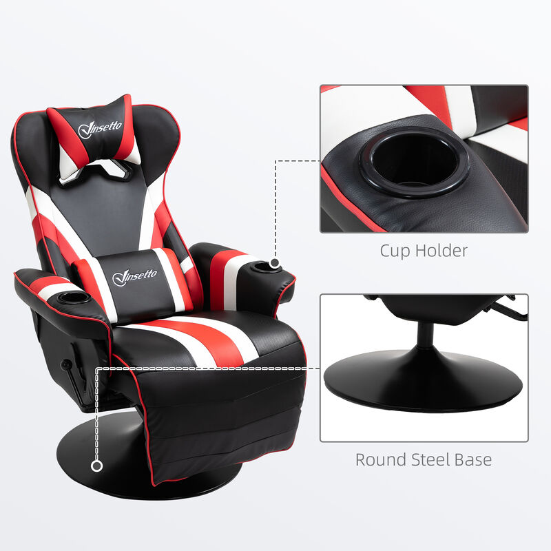 Rocker Recliner with Padded Cushion and Swivel Metal Base, Black/Red/White