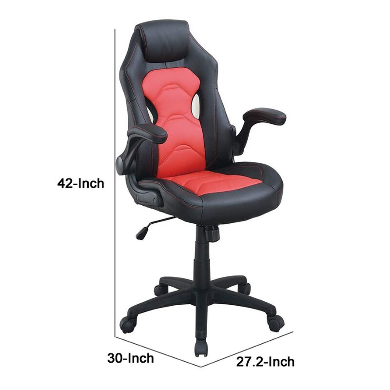 Office Chair with Padded Seat and Curved Track Arms, Black and Red-Benzara