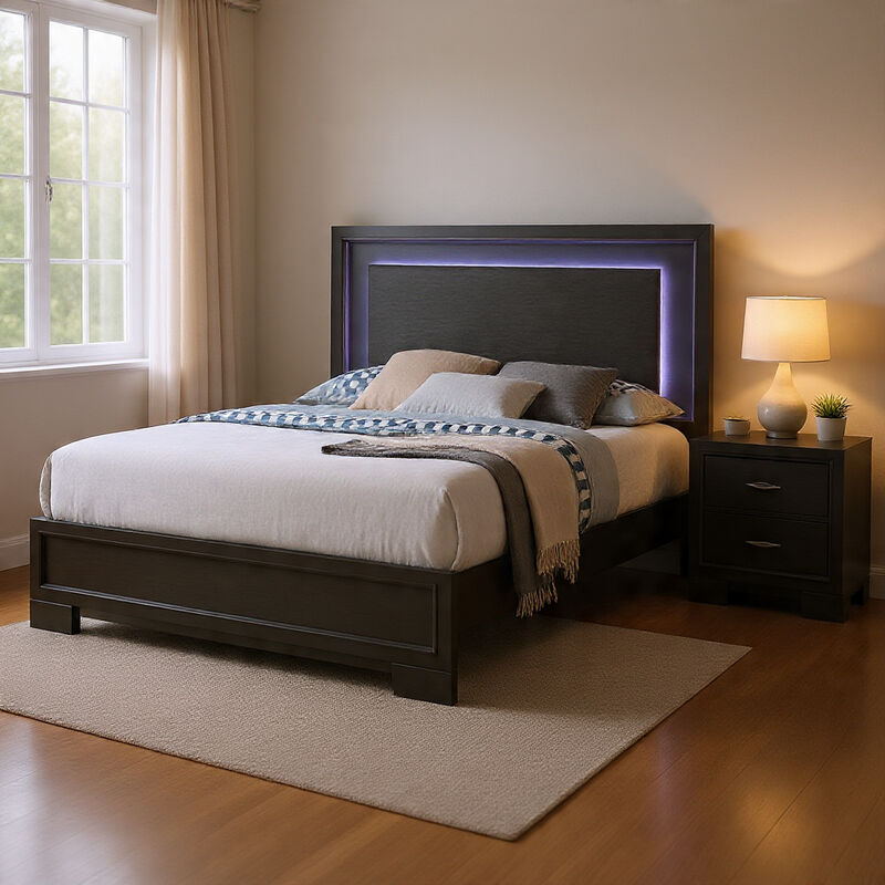 Queen Bedroom Set, Dark Gray, Metallic Gray Wood, 2 Piece Set with Nightstand image number 7