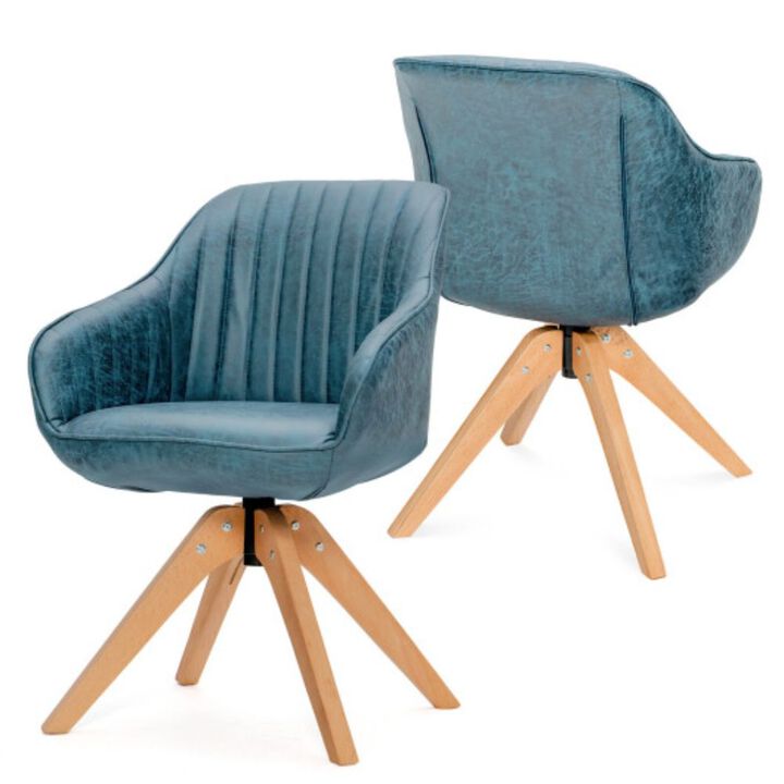 Hivvago Modern Leathaire Set of 2 Swivel Accent Chair with Beech Wood Legs