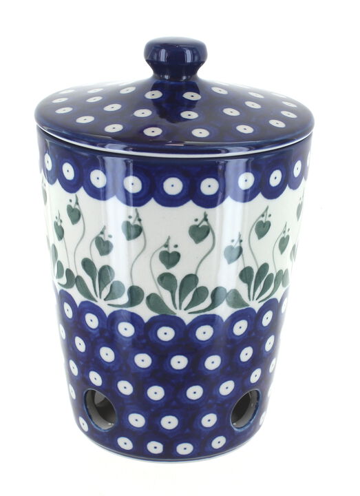 Blue Rose Polish Pottery Barnyard Rooster Garlic Keeper