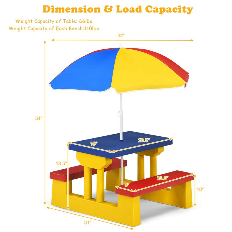 Kids Picnic Folding Table and Bench with Umbrella