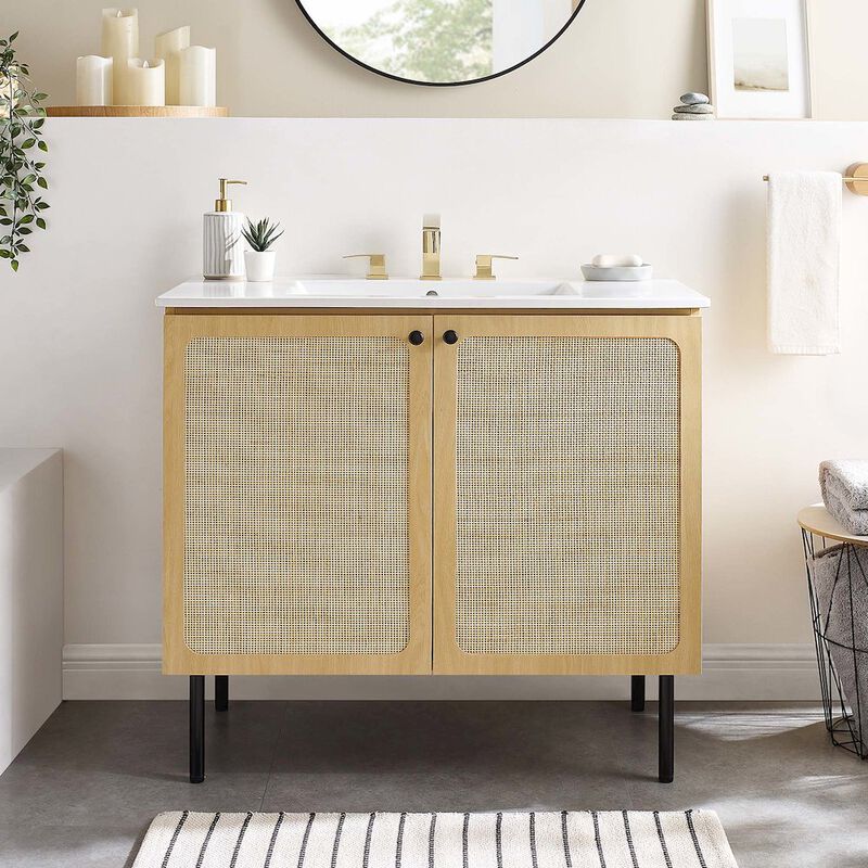 Modway EEI-6603-OAK Chaucer 36" Bathroom Vanity Cabinet (Sink Basin Not Included), Oak image number 9