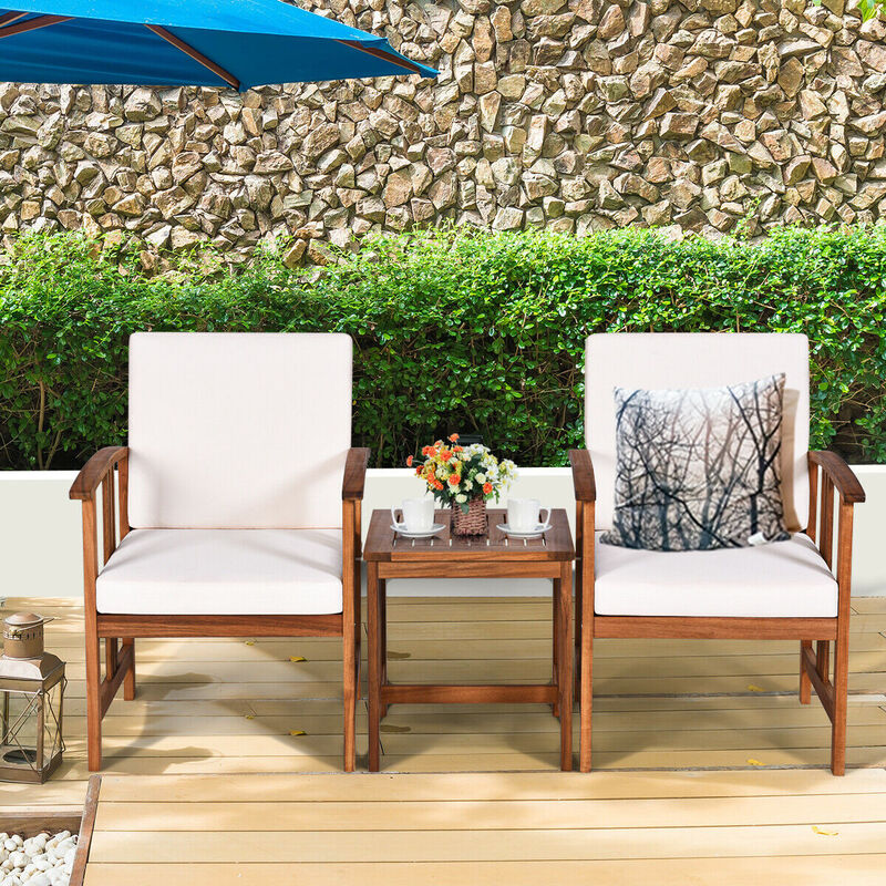 3PC Solid Wood Outdoor Patio Sofa Furniture Set