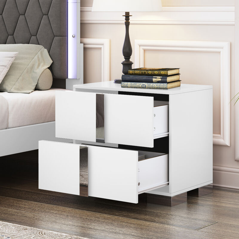 2-Drawer Mirrored Nightstand Bedside Table image number 7