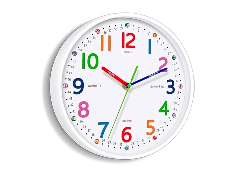 Teaching Time Stylish Any Wall Clock 8 Inch Silent Non Ticking Home Decor image number 0