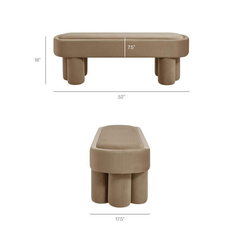 Mossi 52" Modern Oval Performance Velvet Bench in Alabster image number 2