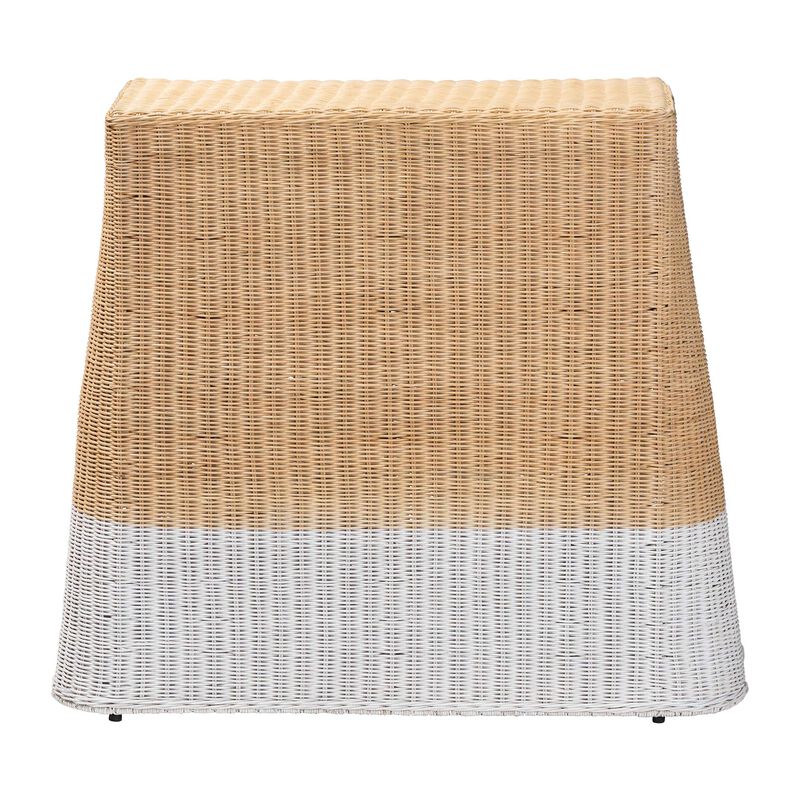 bali & pari Palm Scallop Natural Rattan Console Table - Handwoven Wicker Accent Table, Coastal & Boho Decor, Rectangle 36", Two-Tone White/Natural