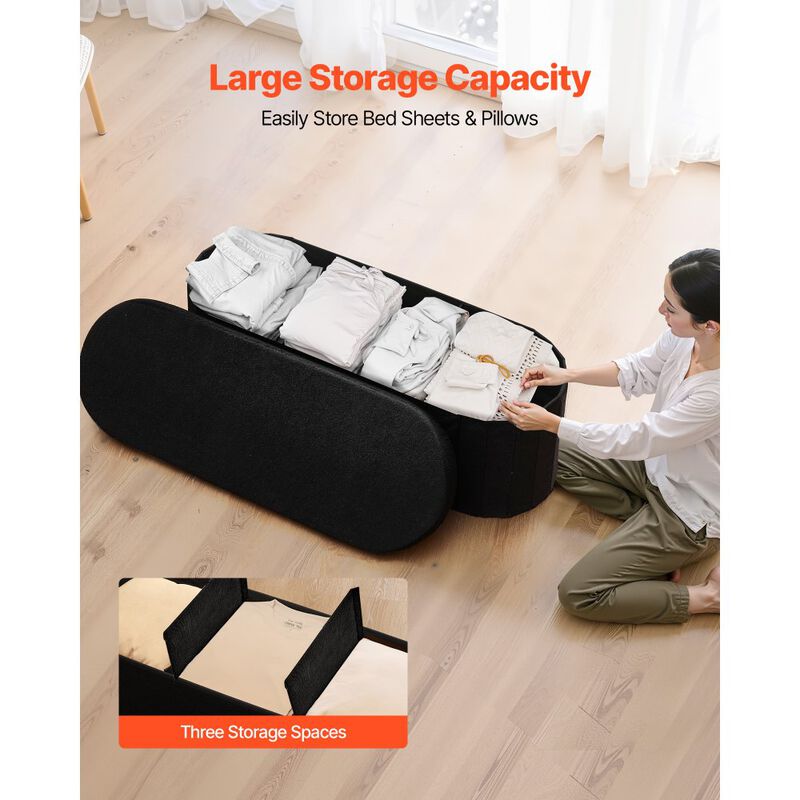 Teddy Fleece Storage Ottoman Bench with Folding Design for Bedroom Entryway image number 7