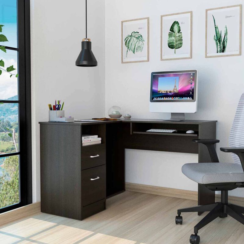 L-Shaped Computer Desk with Two Drawers for Home Office and Study
