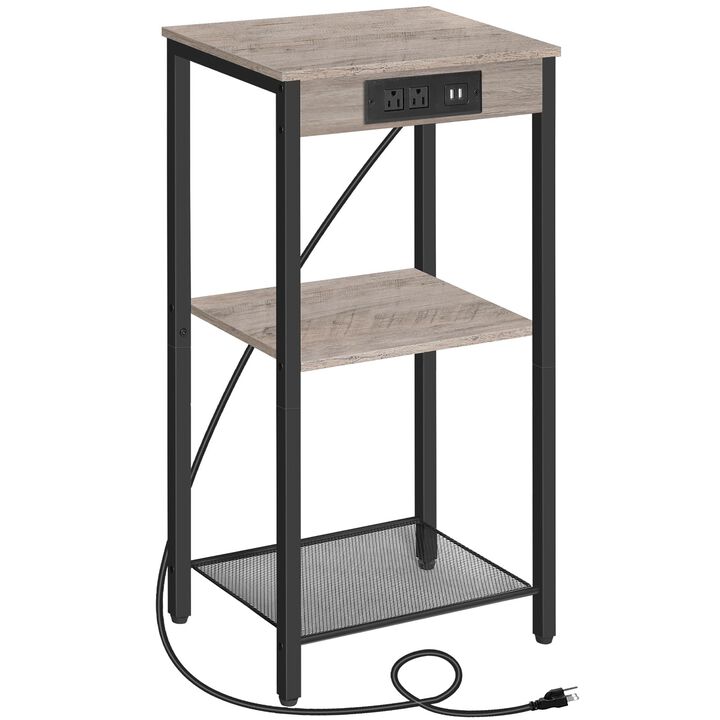 HOOBRO Tall End Table with Charging Station, 29.7 Inch Small Tall Side Table, 3-Tier Telephone Table, Small Entryway Table, High